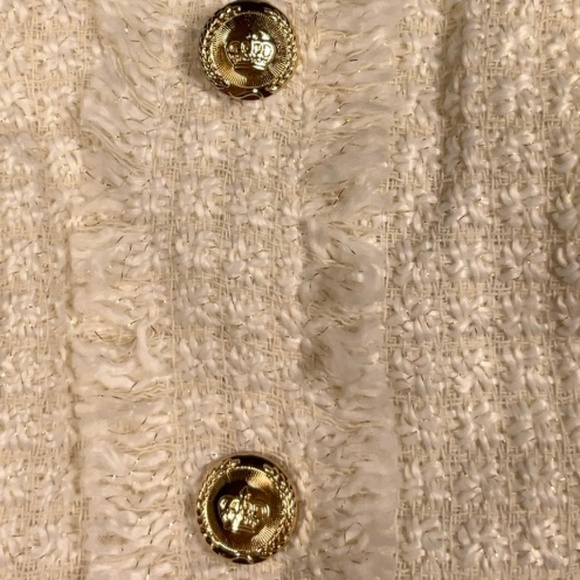 Walter Baker Aria Tweed Preppy Crop Top White Gold Fringe Button Tank NWT M - Picture 6 of 12